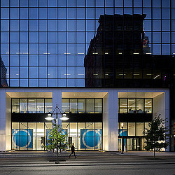 A building with glass windows.