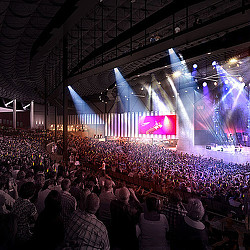 A large crowd of people in a concert.