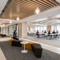 A group of people sitting at tables.