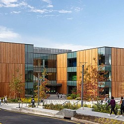 A building with glass windows.