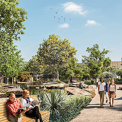 People walking on a path.