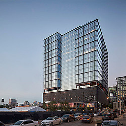 A large glass building.