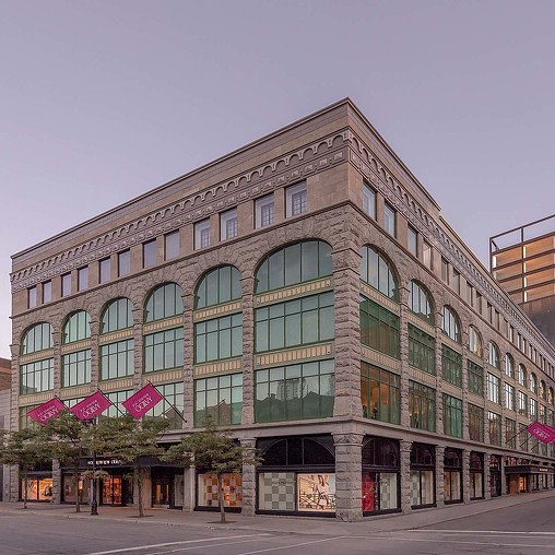 A large building with many windows.