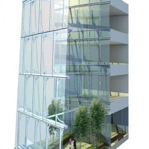 A building with glass windows.