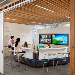 A group of people in a room.