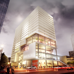 A building with glass windows.