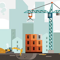 A person on a ladder working on a building.