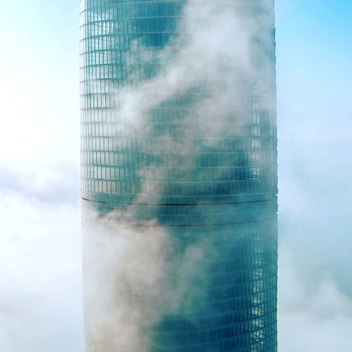 A tall glass building.