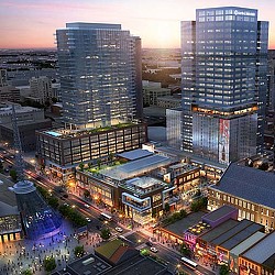 A city with tall buildings.