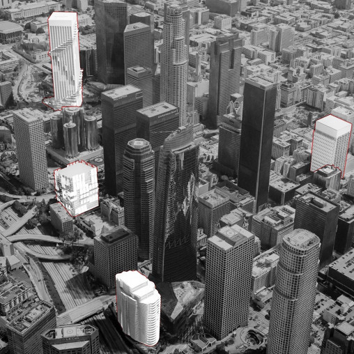 A high angle view of a city.