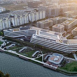 A high angle view of a city.