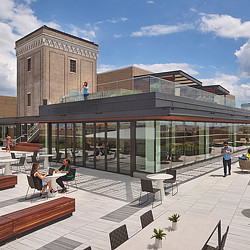 A building with glass walls.