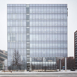 A large glass building.