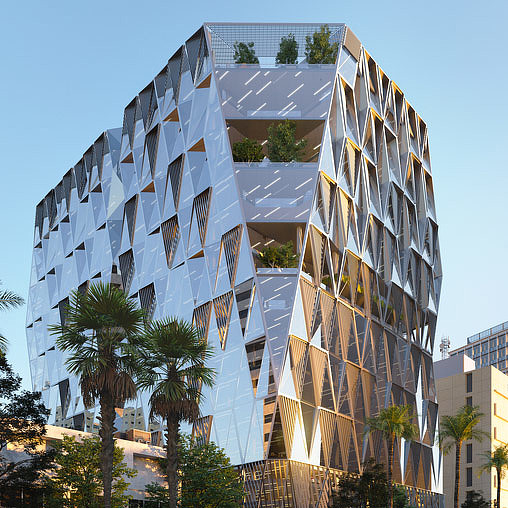 A tall building with many windows.