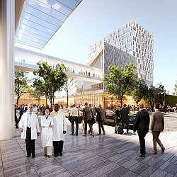 A group of people walking outside.