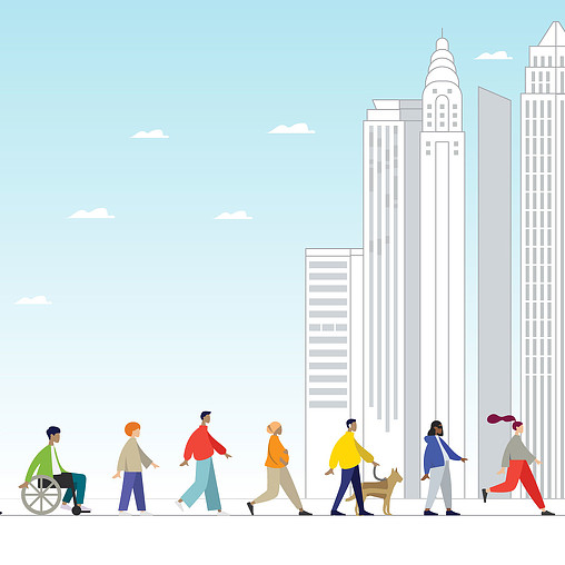 A group of people walking.