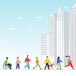 A group of people walking.