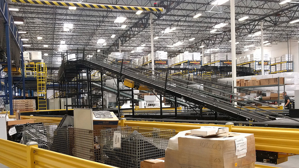 A warehouse with many boxes.