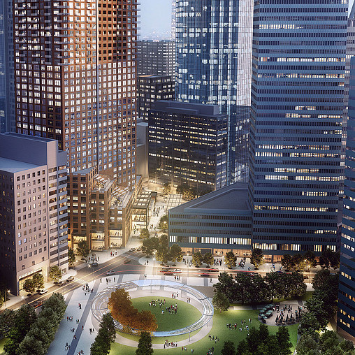 A large city with tall buildings.