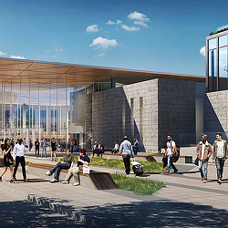 People walking near a building.