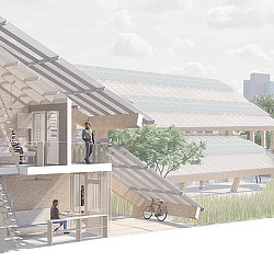 A person standing on a staircase.