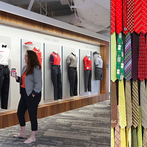 A person looking at a display.
