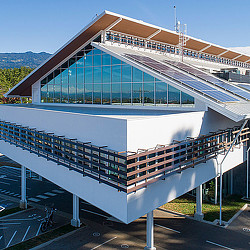 A building with glass walls.