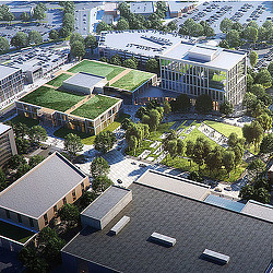 Aerial view of a campus.