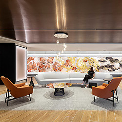 Mintz law firm lobby interiors with wall art installation