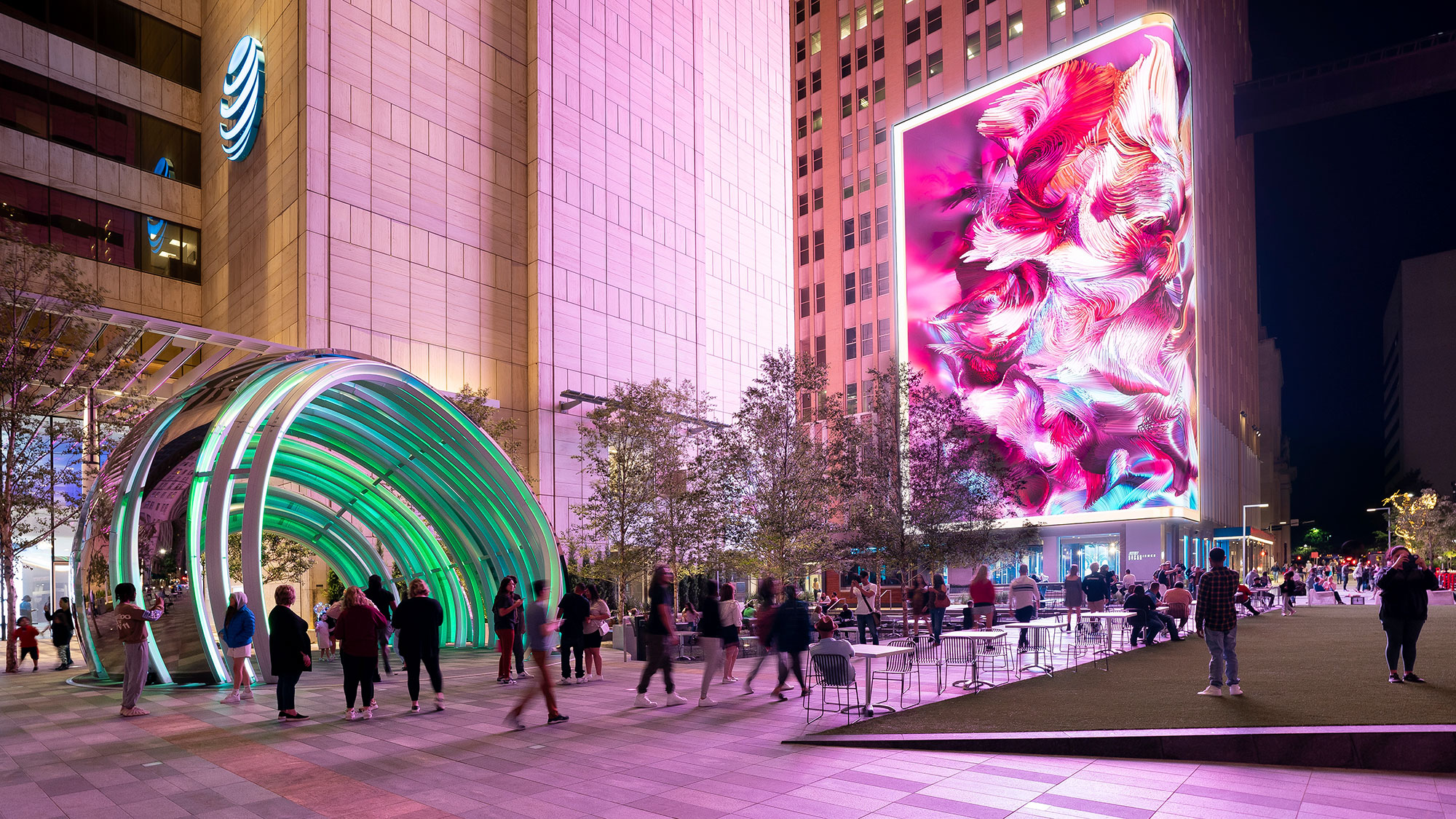 A digital installation engages visitors at a public plaza