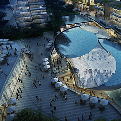 A large courtyard with a dome roof.