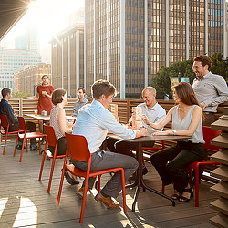 A group of people sitting at a table.