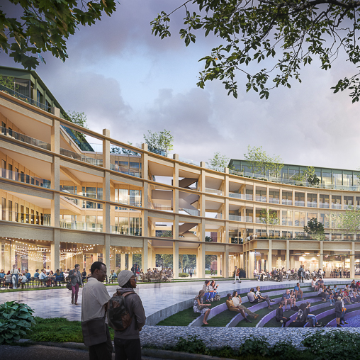 A building with people outside.