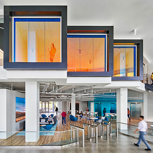 RoundPoint headquarters two-story lobby atrium