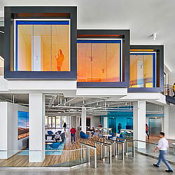 RoundPoint headquarters two-story lobby atrium