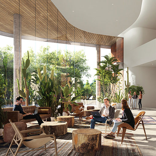 Springdale Green office biophilia and lounge seating