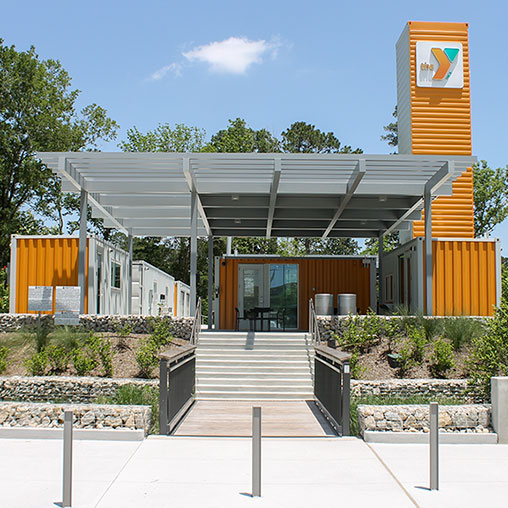 A building with a glass roof.