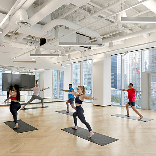 The Current yoga studio with floor-to-ceiling windows