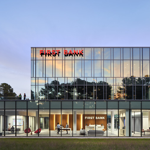 A building with glass windows.
