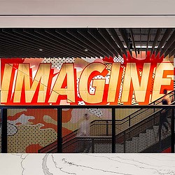 A sign with a word on it.