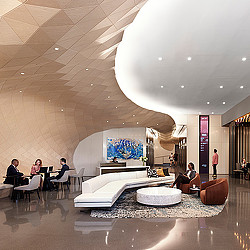 4300 Wilson building lobby seating and structural feature