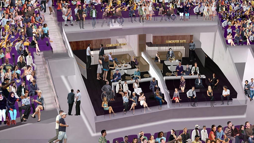Crypto.com Arena main concourse seating rendering. Credit AEG