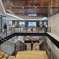 People walking on a bridge.