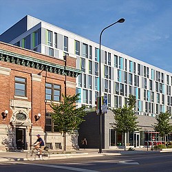 Town Hall Apartments in Chicago exterior street view.