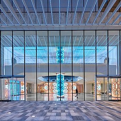 AT&T Discovery District lobby entrance with LED video and mood lighting.