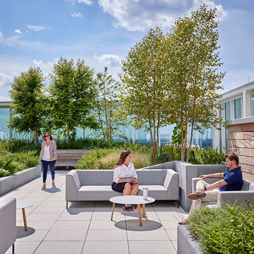 Marriott International headquarters outdoor terrace workspace.