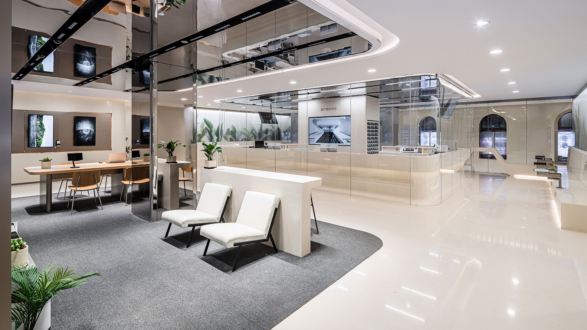 Seating inside a store.