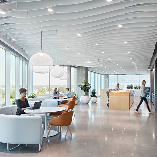 JLL Charlotte lounge seating with landscape views.