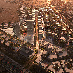 An aerial view of a city.