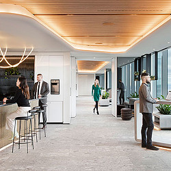 A group of people in a building.